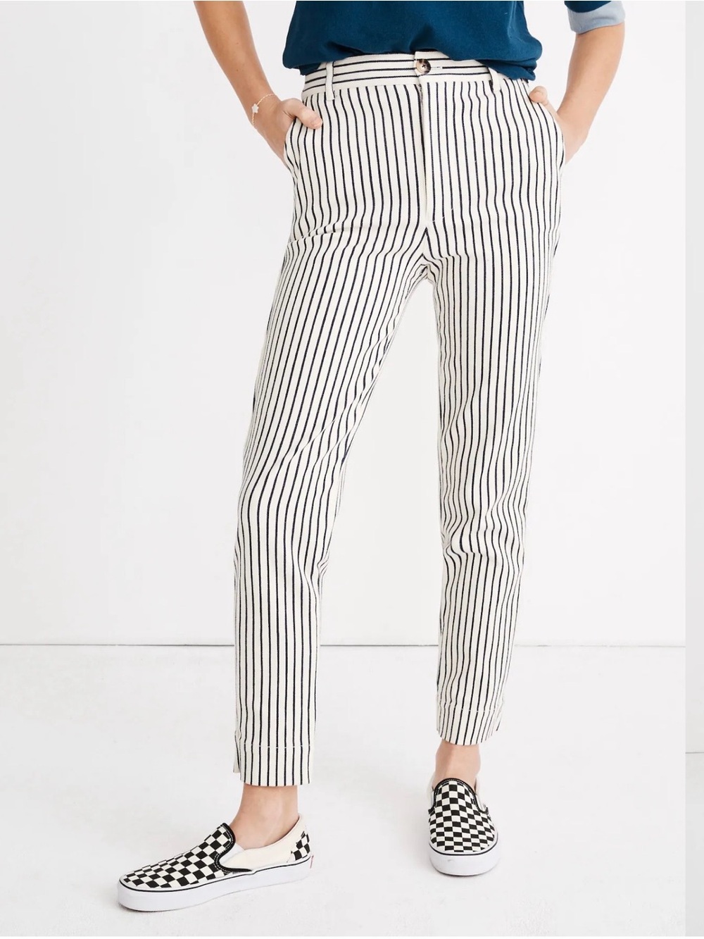 Madewell Tapered Pants Blue White Stripe
Crop High Rise Ankle Trousers Size 29